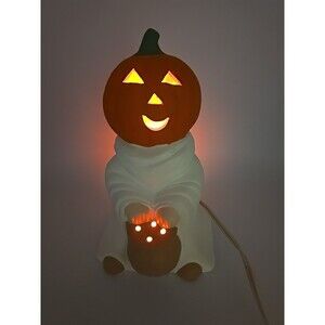 Vintage Halloween Pumpkin Ghost Trick or Treat Ceramic Light Jasper Ceramics